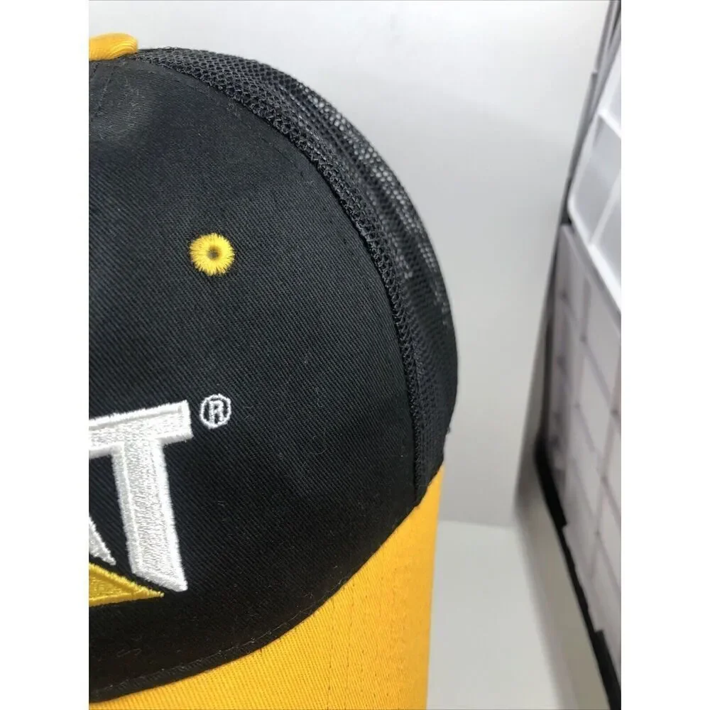 Vintage CAT Caterpillar Hat Mesh Trucker Snapback Baseball Cap Black Yellow